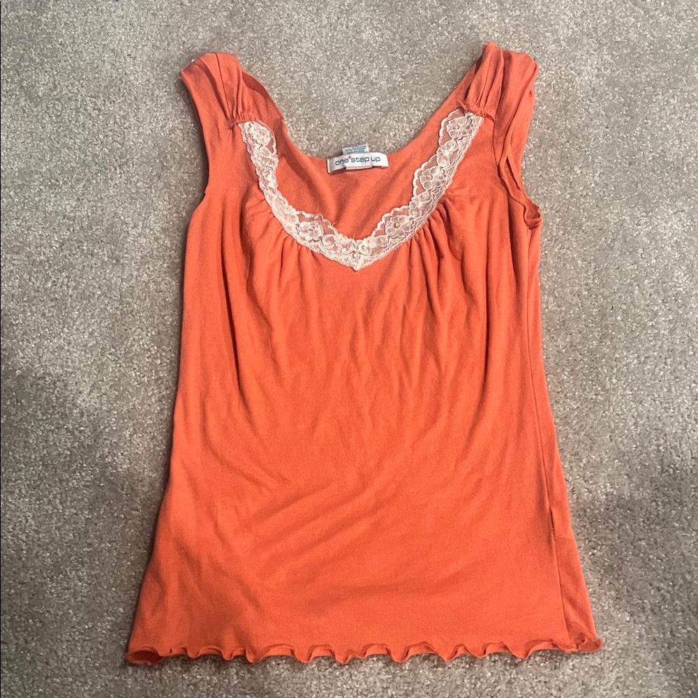 Cynthia Rowley Orange Sleeveless Top with Lace Detail